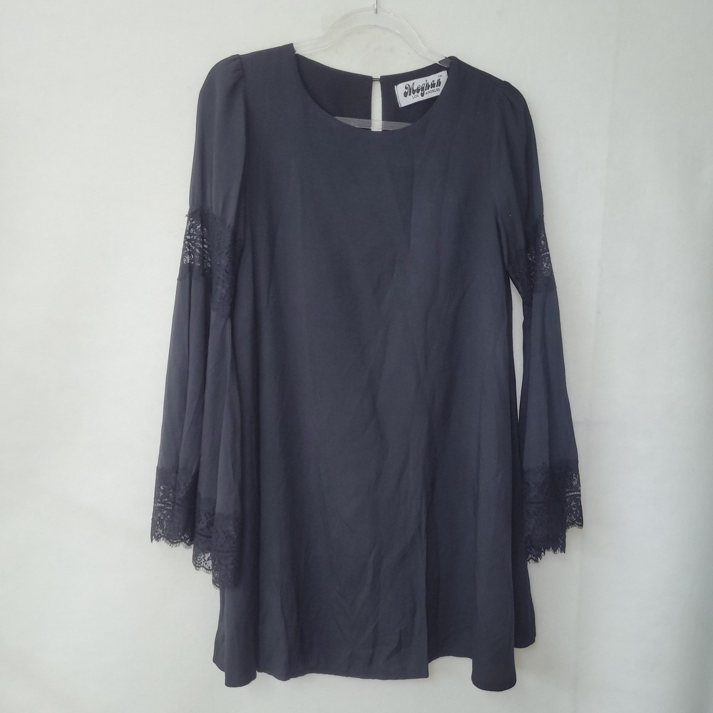 Meghan Los Angeles Dress Womens‎ Small Black Long Lace Accent Bell Sleeves Goth
